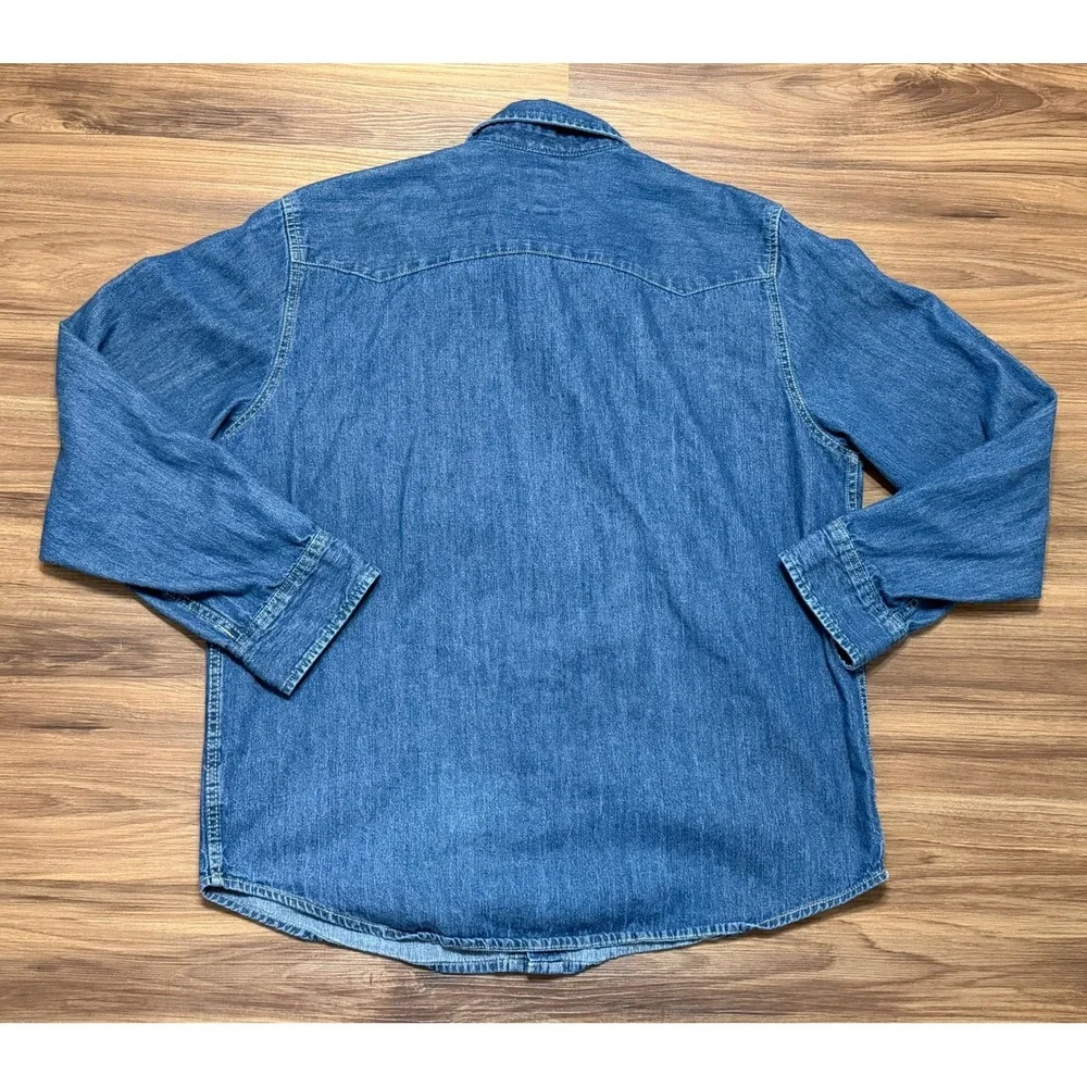 Levis Shorthorn Sawtooth Western Denim Shirt Medium Wash Pearl Snap Men's Sz XL